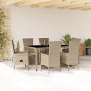 vidaXL Matgrupp för trädgården med dynor 7 delar beige konstrotting