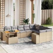 vidaXL Soffgrupp för trädgård med dynor 10 delar beige konstrotting