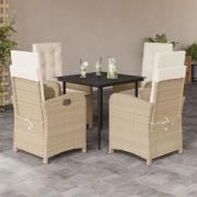 vidaXL Matgrupp för trädgården med dynor 5 delar beige konstrotting