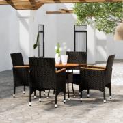 vidaXL Caféset 5 delar konstrotting och massivt trä svart