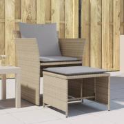 vidaXL Trädgårdsfåtölj med fotpall beige konstrotting