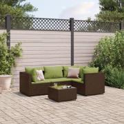 vidaXL Loungegrupp med dynor 5 delar brun konstrotting
