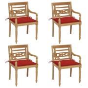 vidaXL Bataviastolar med dynor 4 st massiv teak