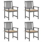 vidaXL Trädgårdsstolar med dynor 4 st grå massivt akaciaträ
