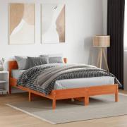 vidaXL Sängram utan madrass vaxbrun 140x190 cm massiv furu