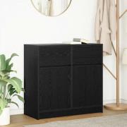 vidaXL Skänk med låda svart ek 80x34x76 cm konstruerat trä