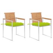vidaXL Trädgårdsstolar 2 st med dynor massiv teak och stål