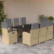 vidaXL Matgrupp för trädgården med dynor 9 delar mixbeige konstrotting