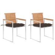 vidaXL Trädgårdsstolar 2 st med dynor massiv teak och stål