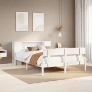 vidaXL Säng med bokhylla utan madrass vit 120x200 cm massiv furu