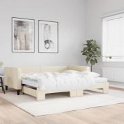 vidaXL Dagbädd med extrabädd och madrasser gräddvit 100x200 cm tyg