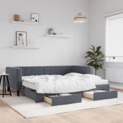 vidaXL Dagbädd utdragbar med lådor mörkgrå 90x190 cm sammet