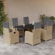 vidaXL Matgrupp för trädgården med dynor 7 delar mixbeige konstrotting