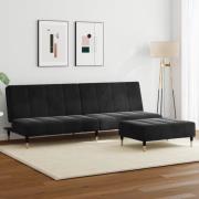 vidaXL Bäddsoffa 2-sits med fotpall svart sammet