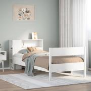 vidaXL Säng med bokhylla utan madrass vit 90x190cm massiv furu