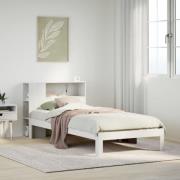 vidaXL Säng med bokhylla utan madrass vit 90x200cm massiv furu