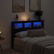 vidaXL Skåp till huvudgavel med LED svart ek 140x17x102 cm