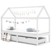 vidaXL Sängram med lådor vit massiv furu 90x200 cm