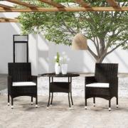 vidaXL Caféset 3 delar konstrotting och härdat glas svart