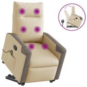 vidaXL Massagefåtölj med uppresningshjälp gräddvit tyg
