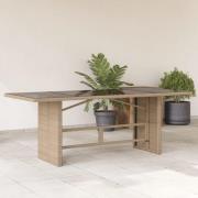 vidaXL Trädgårdsbord med glasskiva beige 190x80x75 cm konstrotting