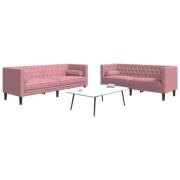 vidaXL Soffgrupp chesterfield 2 delar bolsterkuddar rosa sammet