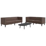 vidaXL Soffgrupp chesterfield 2 delar brun konstläder