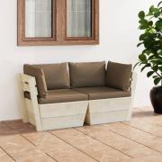 vidaXL Pallsoffa 2-sits med dynor granträ