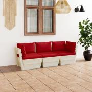 vidaXL Pallsoffa 3-sits med dynor granträ