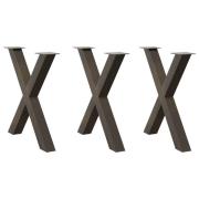vidaXL Matbordsben X-formad 3 st naturstål 80x(72-73) cm stål