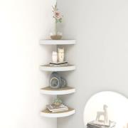 vidaXL Svävande hörnhyllor 4 st ek och vit 25x25x3,8 cm MDF