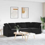 vidaXL Modulsoffa med kuddar sammet svart