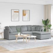 vidaXL Modulsoffa med fotpall och dynor i tyg ljusgrå