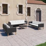 vidaXL Loungegrupp med dynor 5 delar konstrotting svart