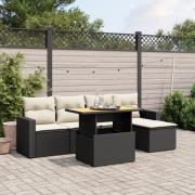 vidaXL Loungegrupp med dynor 6 delar svart konstrotting