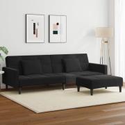 vidaXL Bäddsoffa 2-sits med fotpall svart sammet