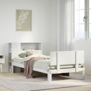 vidaXL Säng med bokhylla utan madrass vit 90x190cm massiv furu