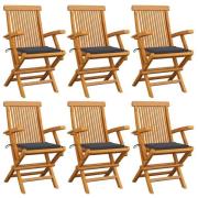 vidaXL Trädgårdsstolar med antracita dynor 6 st massiv teak