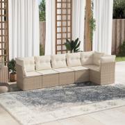 vidaXL Soffgrupp för trädgården med dynor 6 delar beige konstrotting