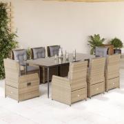 vidaXL Matgrupp för trädgården med dynor 9 delar beige konstrotting
