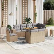 vidaXL Soffgrupp för trädgården med dynor 9 delar beige konstrotting