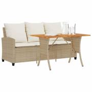 vidaXL Trädgårdssoffa 3-sits med dynor och bord beige konstrotting
