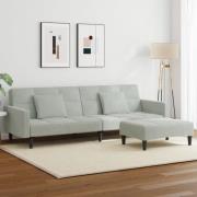 vidaXL Bäddsoffa 2-sits med fotpall ljusgrå sammet