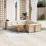 vidaXL Soffgrupp för trädgården med dynor 9 delar beige konstrotting
