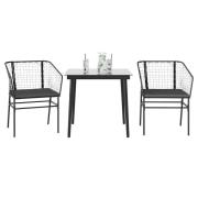 vidaXL Matgrupp för trädgård med dynor 3 delar svart konstrotting&glas