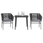vidaXL Matgrupp för trädgård med dynor 3 delar svart konstrotting&glas