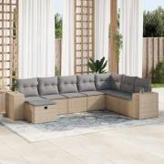 vidaXL Matgrupp för trädgården med dynor 8 delar beige konstrotting