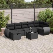 vidaXL Loungegrupp för trädgården med dynor 8 delar svart konstrotting