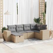 vidaXL Soffgrupp för trädgården med dynor 6 delar beige konstrotting