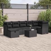 vidaXL Loungegrupp för trädgården med dynor 8 delar svart konstrotting